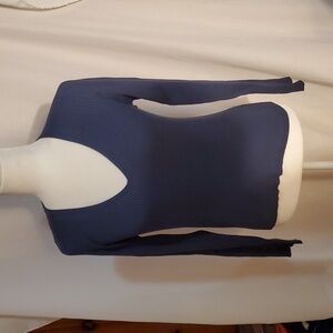 Express Blue Ribbed V-Neck Top